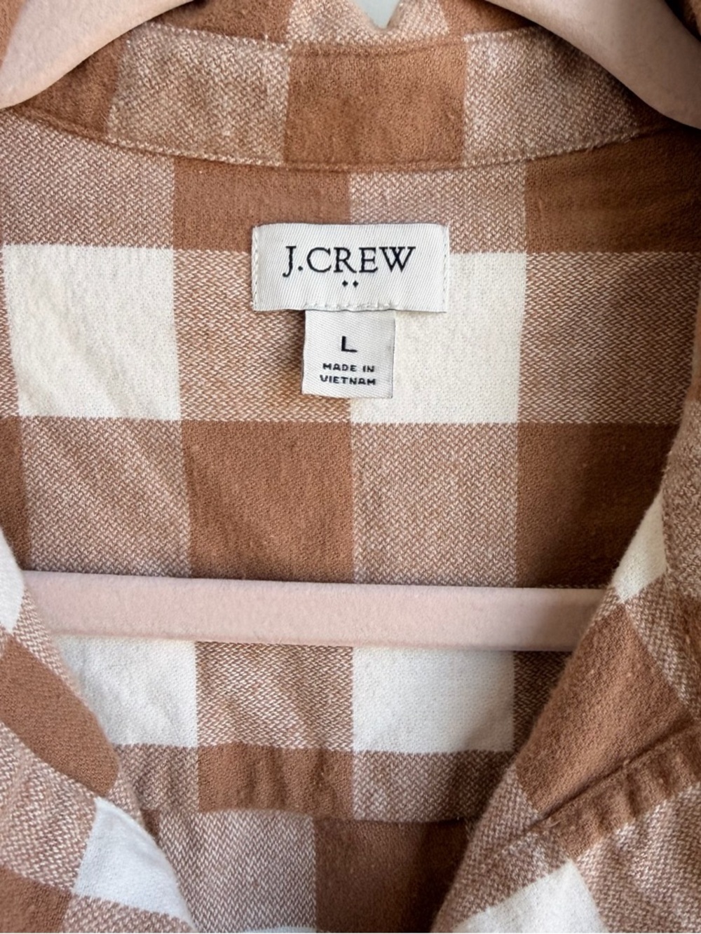 J.CREW Flannel Plaid Brown White Button-Up Shirt Women’s Size L - Picture 5 of 8